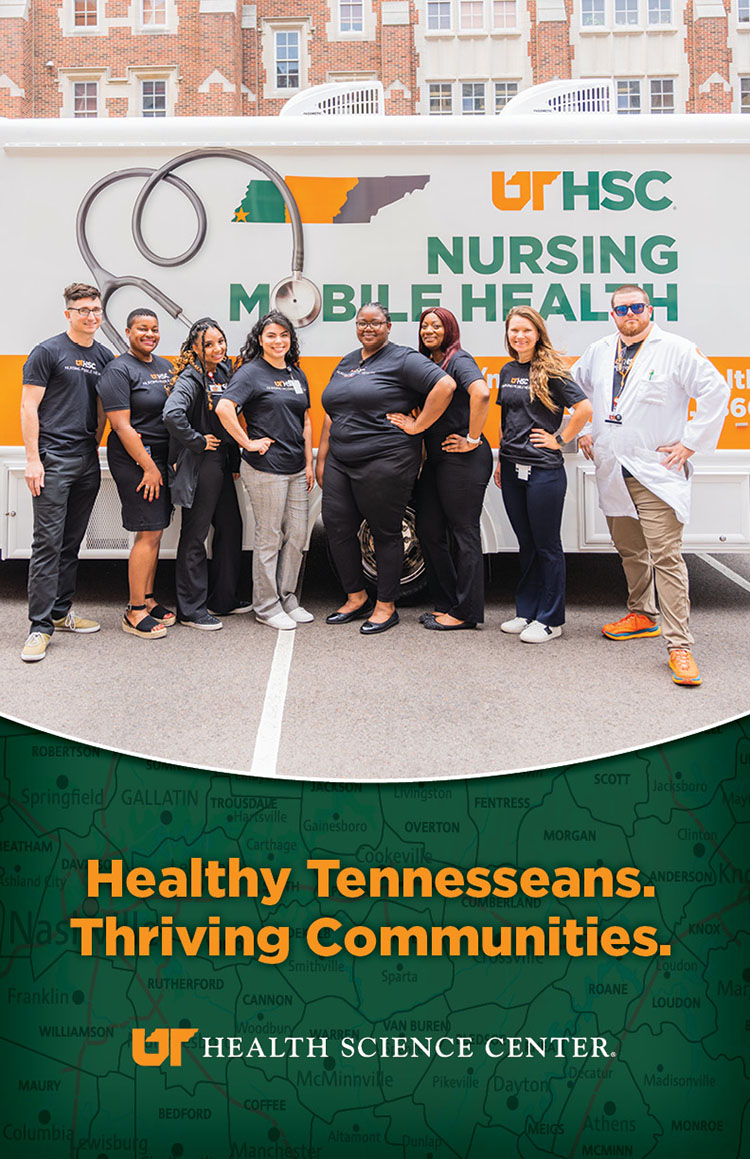 UTHSC Vision poster with graphic of Nursing Mobile Health unit.