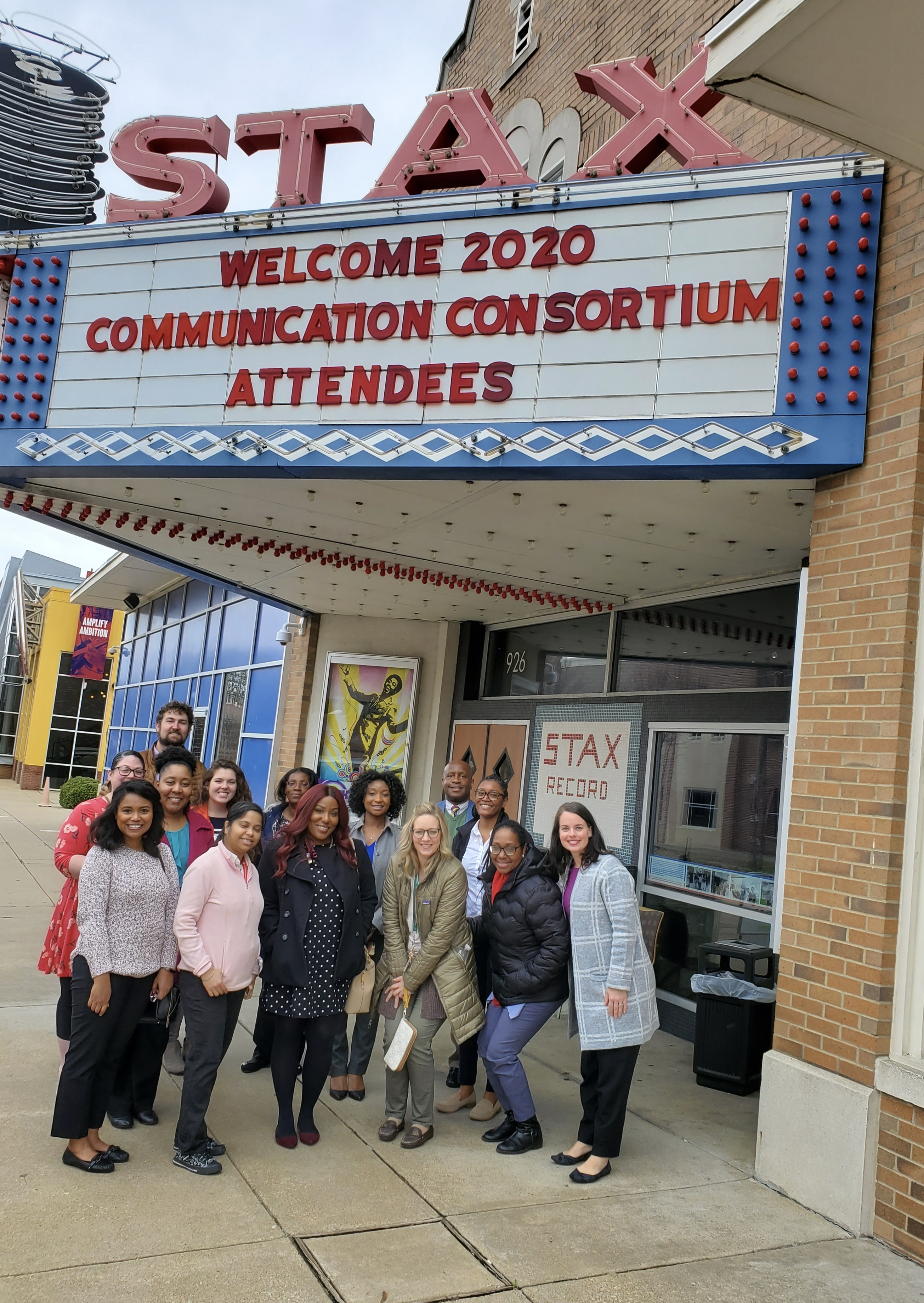 Group of people in front of Stax Museum in memphis, TN