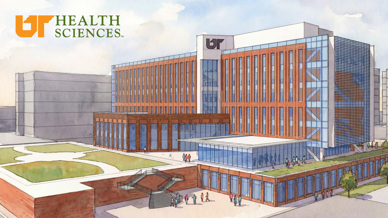 Zoom background with render for new College of Medicine building.
