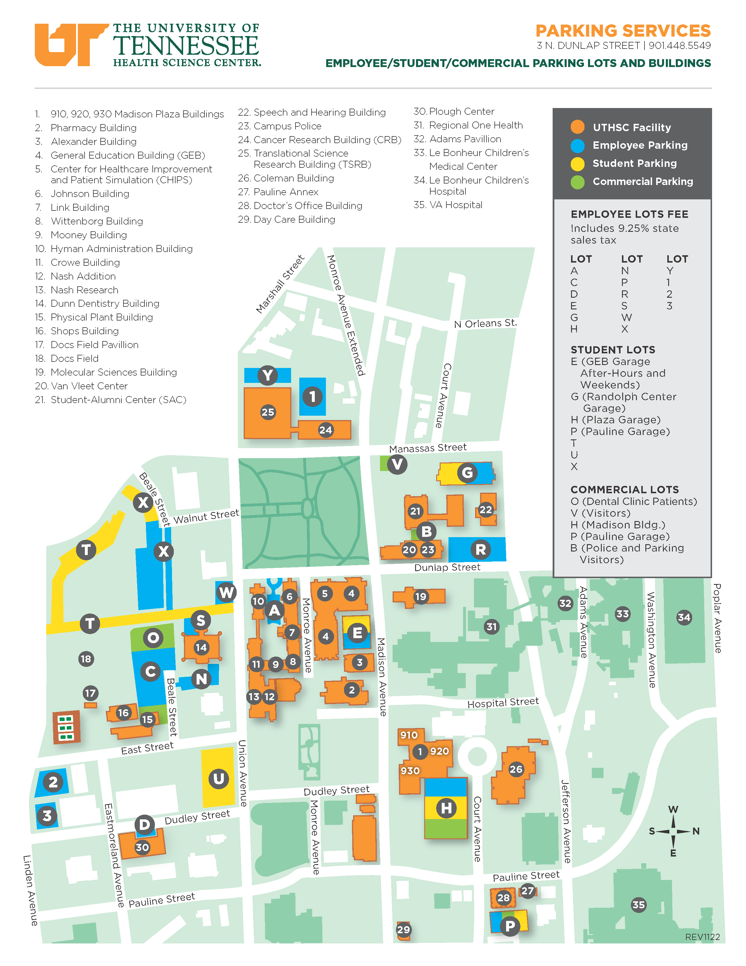 Campus Parking Map, a screen readable version is linked in the sentence below.