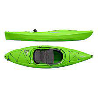 Lime green Dagger Zydeco kayak, side and top view.