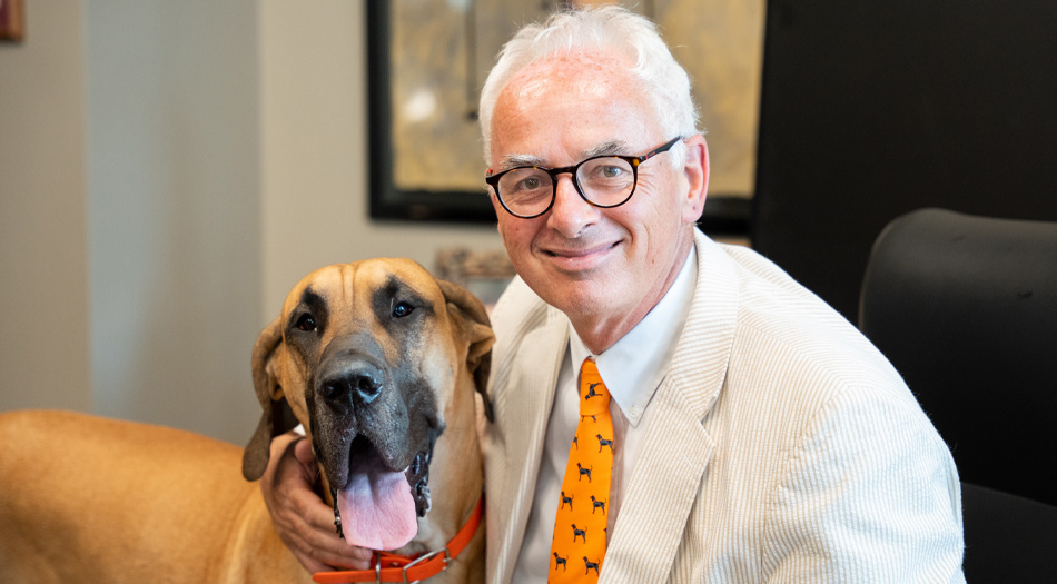 Chancellor Buckley with his great dane Ethos