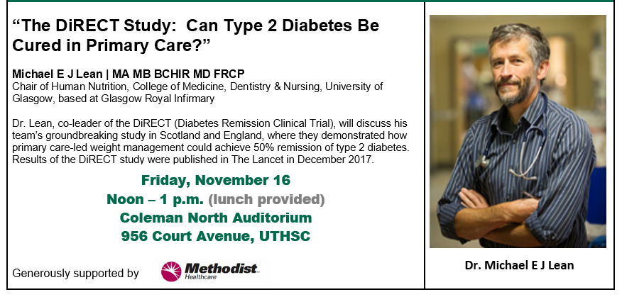 Michael E. Lean and description of lecture: "The DIRECT Study: Can Type 2 Diabetes Be Cured in Primary Care?"
