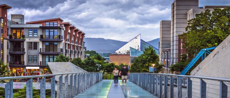 Chattanooga-mountains, downtown, and glass bridge