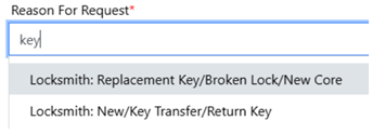 This image is showing how keys can be requested through the Work Request portal.