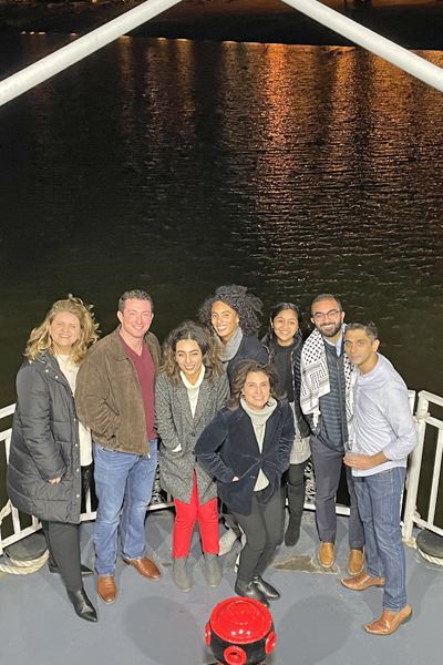 Group of residents on a Mississippi river boat at night