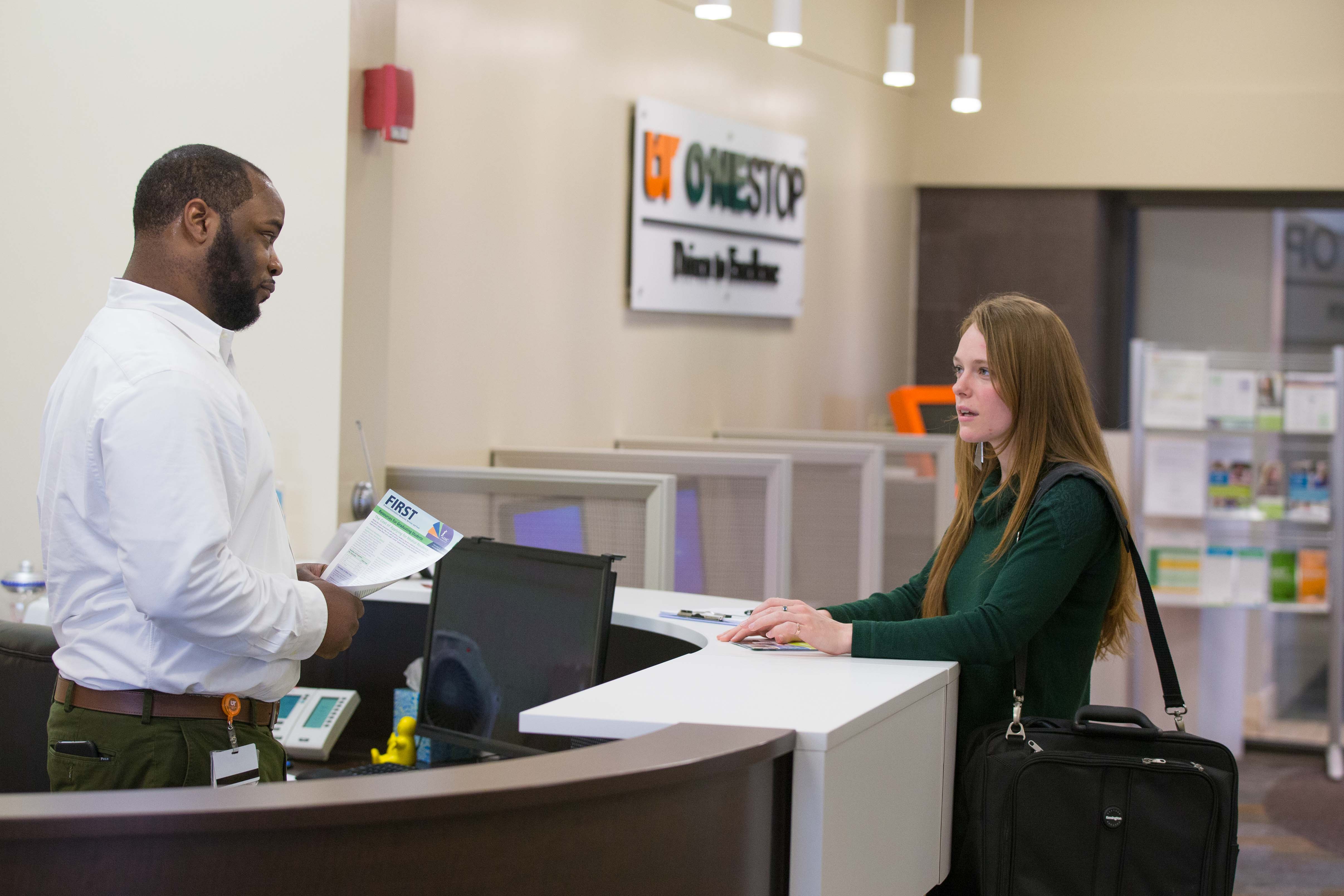 Student receiving help at One Stop.