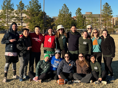 Residents outside at a football game