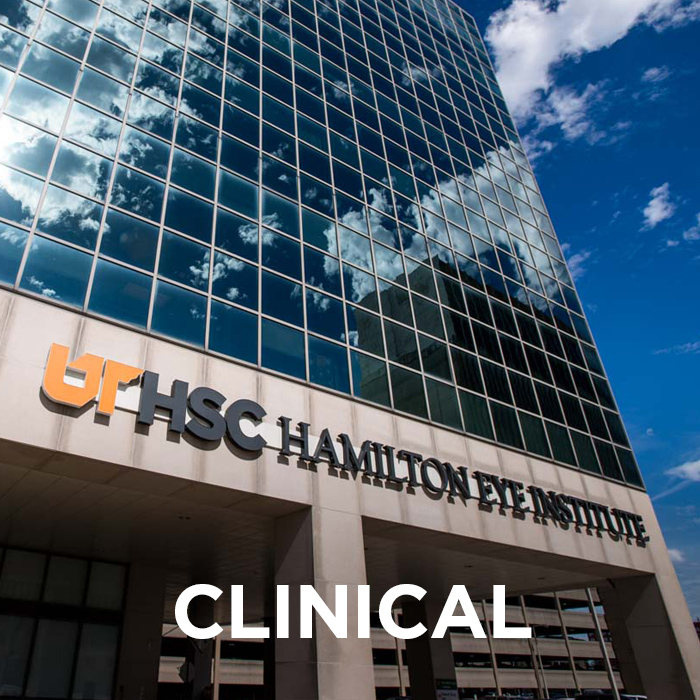Exterior of the Hamilton Eye building with the word "clinical" at the bottom. Click this image to visit the clinical pages of Hamilton Eye.
