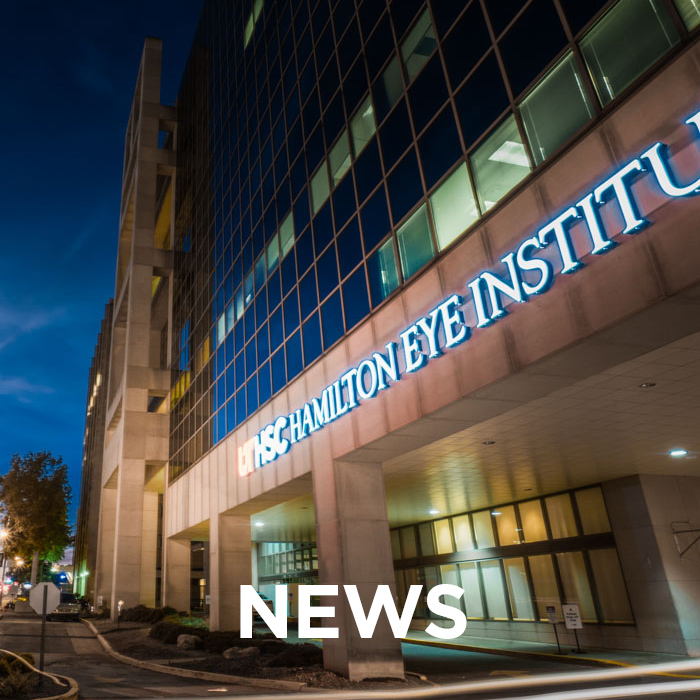 Hamilton Eye building at night. The word "news" appears over the image. Click here to visit the news page.