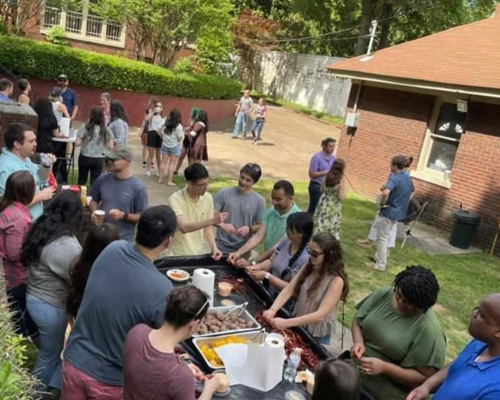 Residents enjoying a crawfish cookout