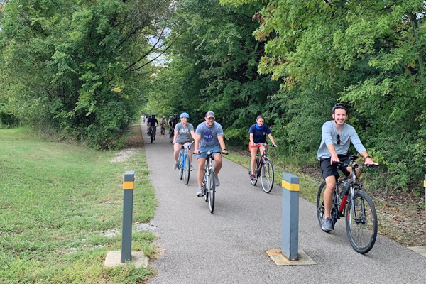 Residents on bikes