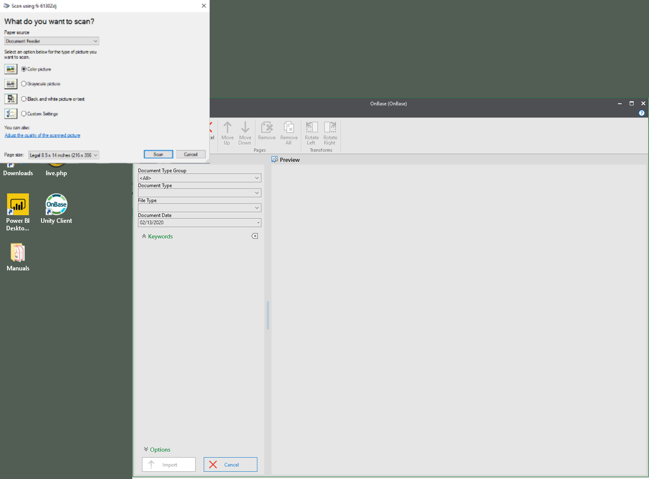 Unity client screen