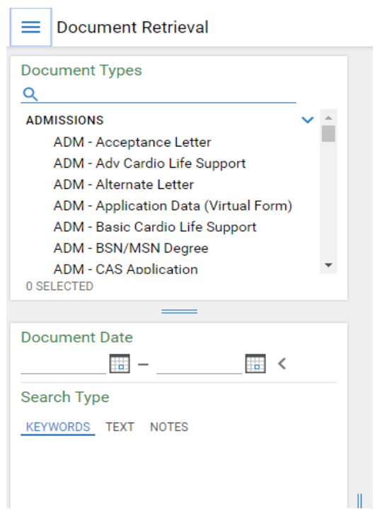 Document retrieval screen