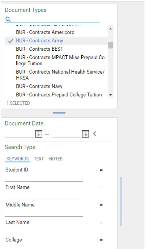 Document retrieval screen
