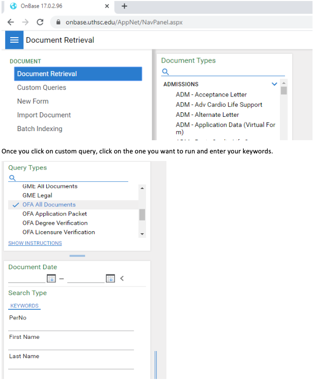 Query screen