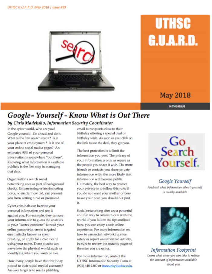 cover of the May 2018 Guard newsletter