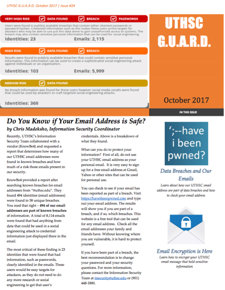 cover of the Oct 2017 Guard newsletter