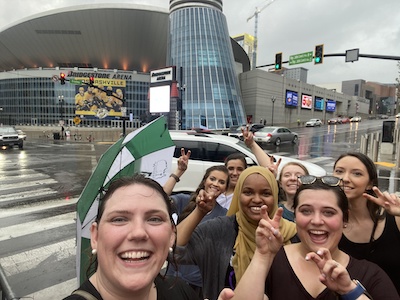 Residents outside a Nashville stadium