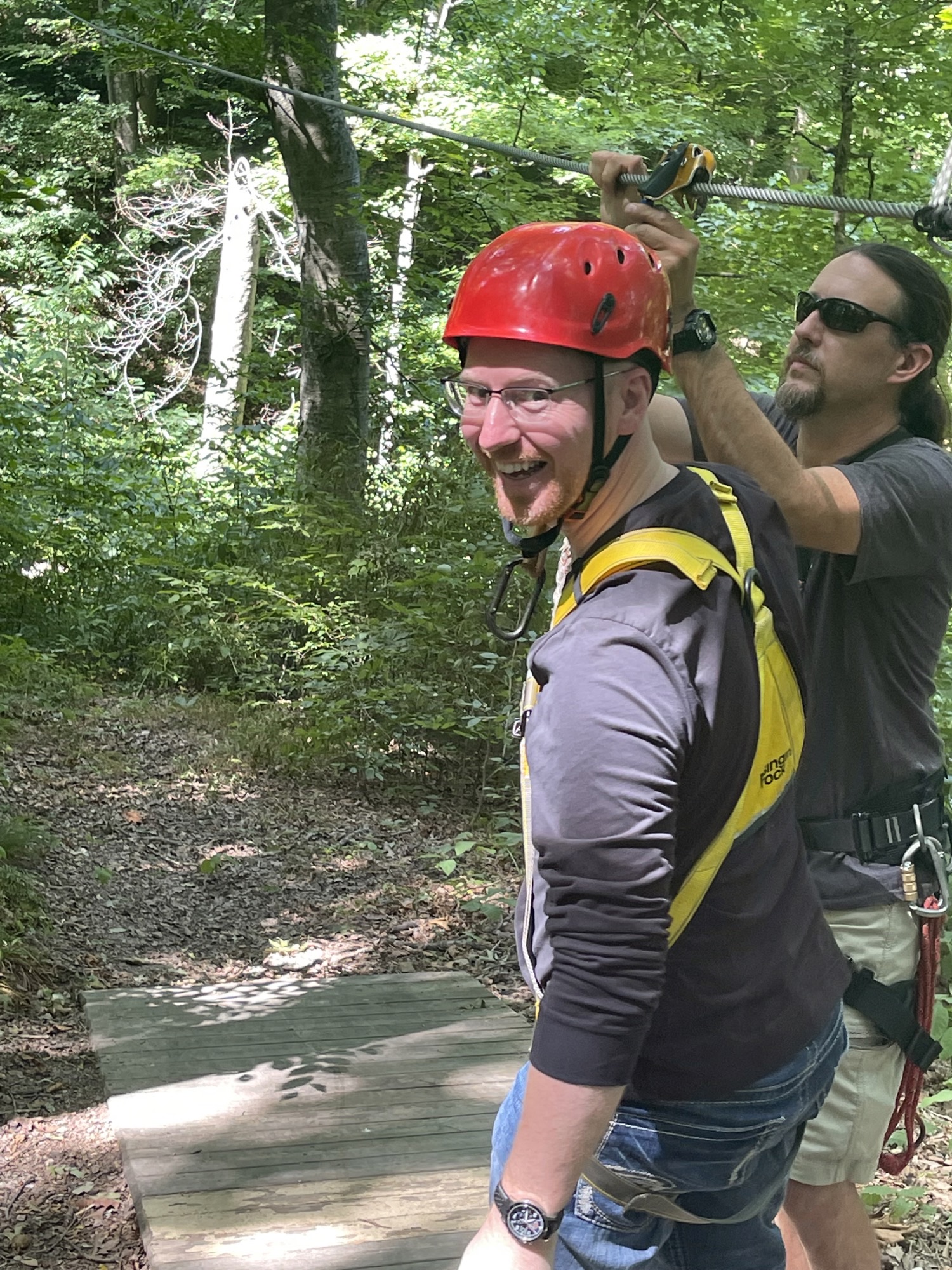 Resident getting ready to zipline