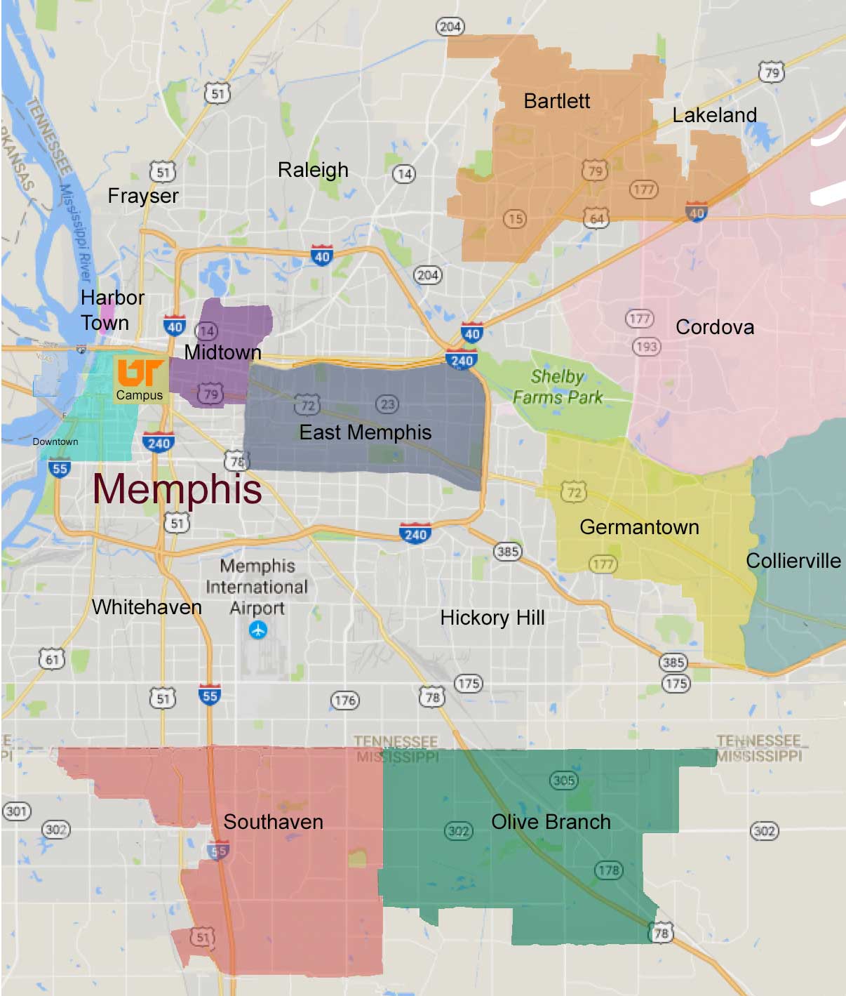 map of Memphis neighborhoods