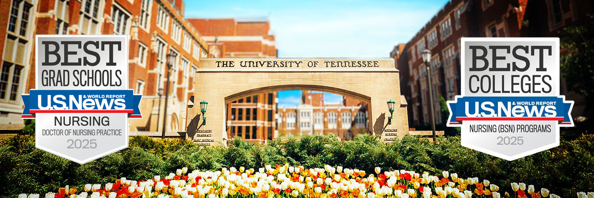 picture of campus arches with badges