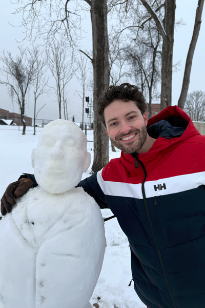 Resident with a snowman