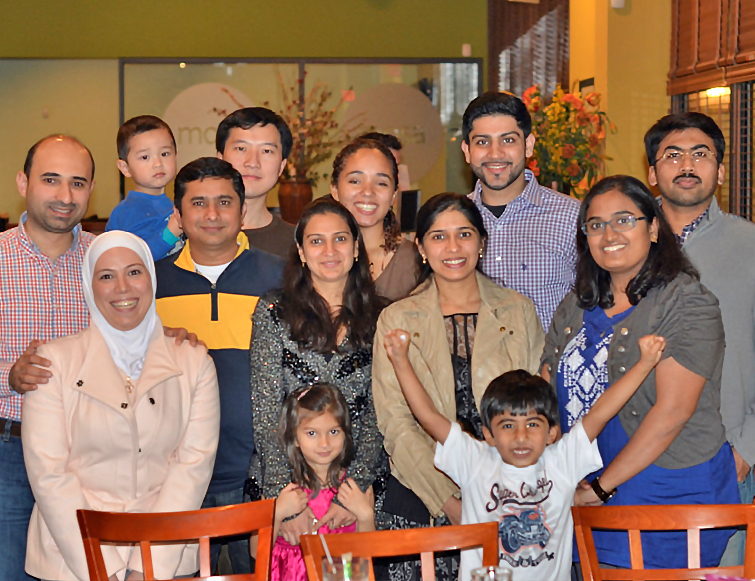 Residents and their families at dinner