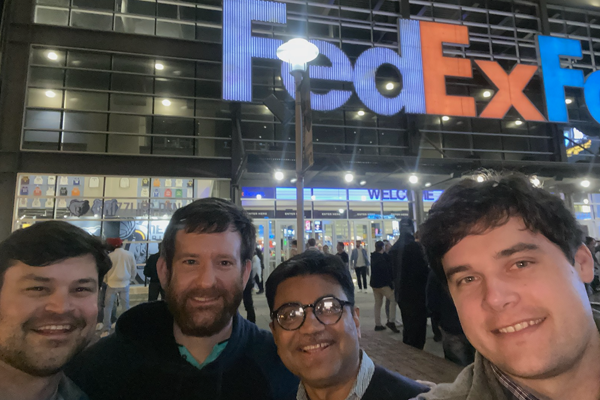 Fellows at a Grizzlies game outside the FedEx Forum