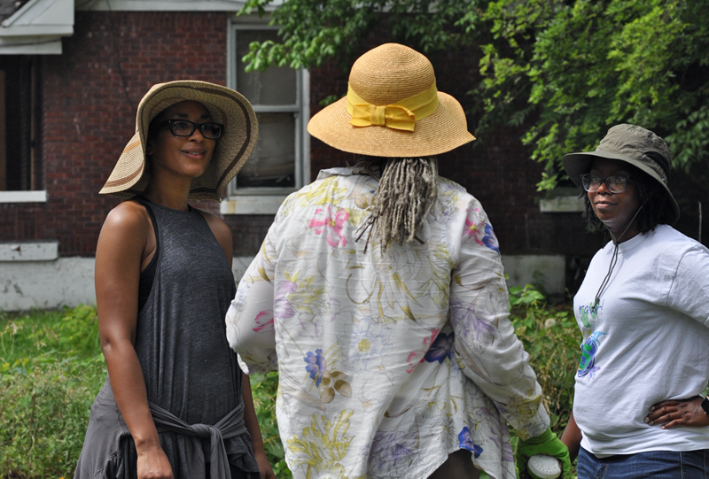 Female residents outside