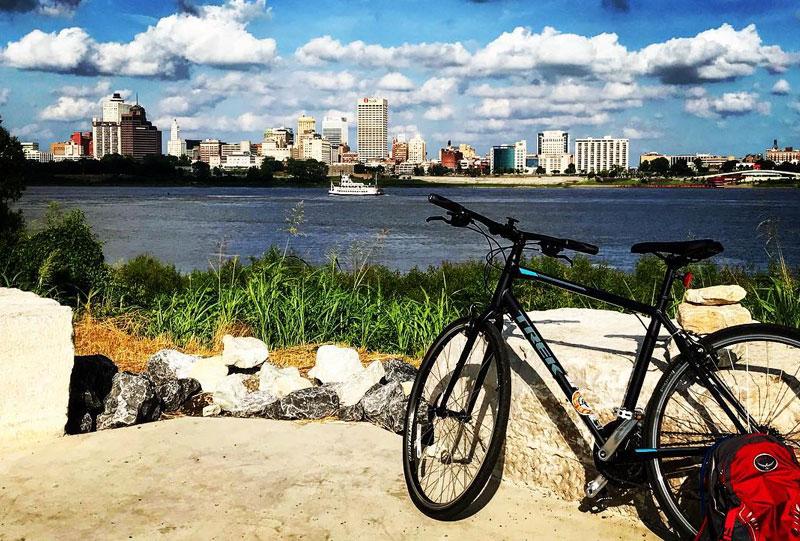 Bike siting on the bluff in front of the river