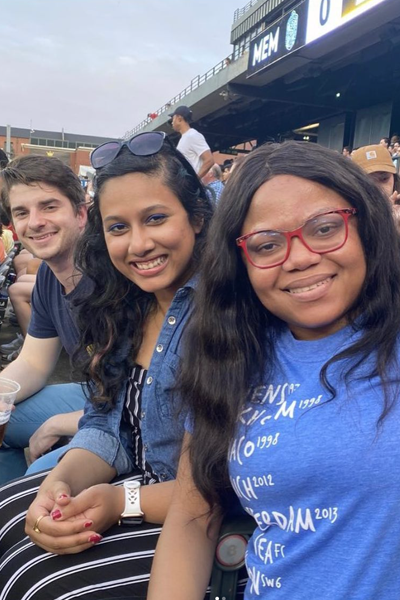 Residents at a baseball game