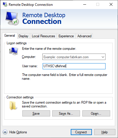 remote desktop settings screen