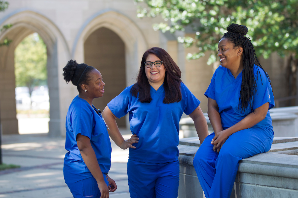 Students gather near UTHSC arches.