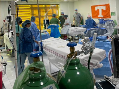 Medical team in surgical gear Surgical team in operating room