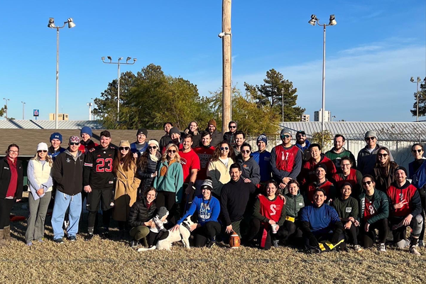 Group photo of residents outside during cold weather