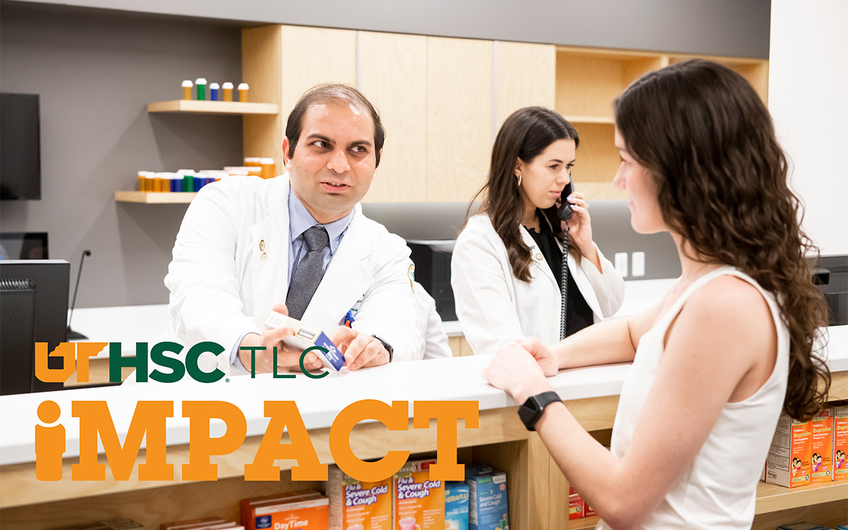 July 2022 impact cover shows pharmarists helping a customer with their prescription