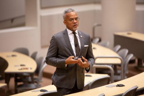 Donald Comer delivering his speech.